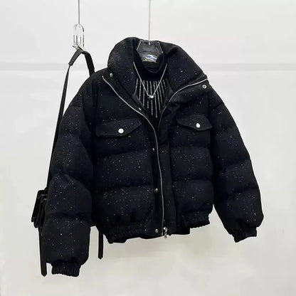 Veste en Coton Ciel Étoilé pour Homme, Col Montant, Carillon Épais, Décontracté, Chaud, Court, Haut de Gamme, Hiver