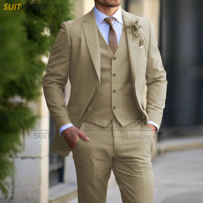 Ensemble de costumes élégants pour hommes, tenue formelle sur mesure pour Banquet de mariage, marié, mode fête, Slim Fit, Blazer, gilet, pantalon, 3 pièces