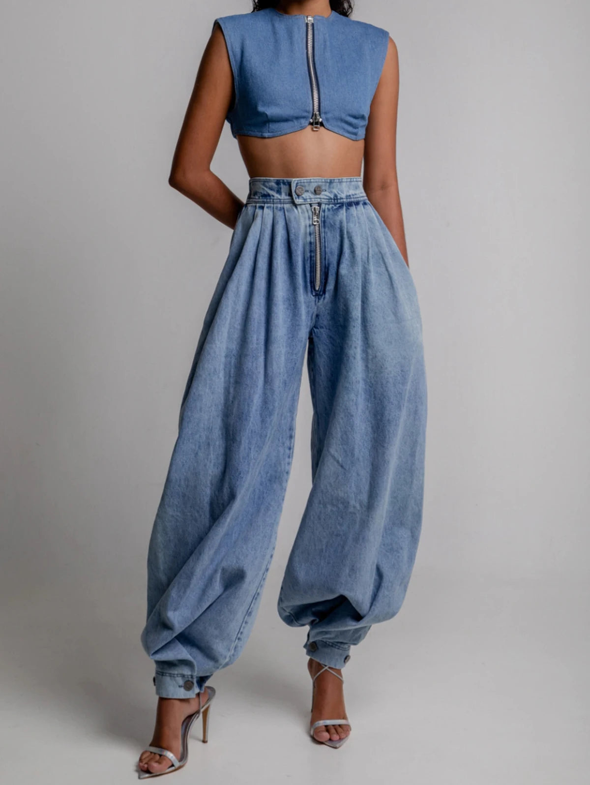 Femmes Cargo jean décontracté taille haute fermeture éclair Denim Bloomers pantalon ample Vintage Streetwear froncé basique jean pantalon 2025