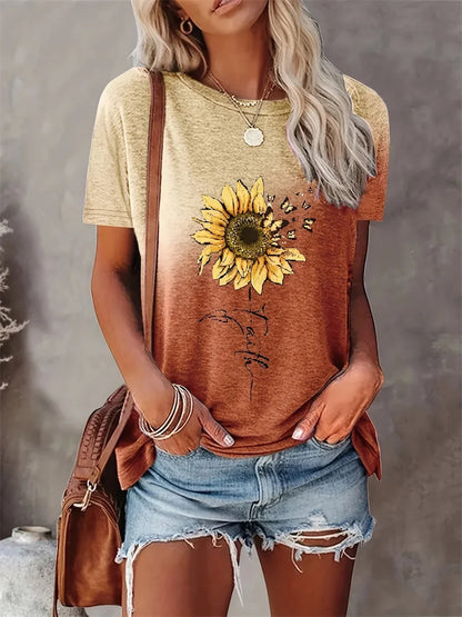 T-shirt col rond femme imprimé pissenlit mode de rue urbaine T-shirt ample femme quotidien décontracté élégant haut à manches courtes