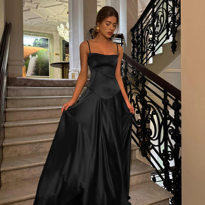 Suninheart-Robe de soirée noire à bretelles spaghetti pour femme, robe formelle à lacets, paillettes évidées, robe de soirée de Rh, sexy, nouveau, été