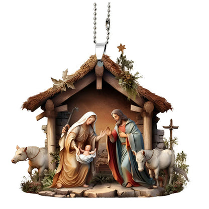 Pendentif arbre de noël jésus, ornement, scène de prière familiale, pendentif de voiture de couleur vive, décorations pour la maison