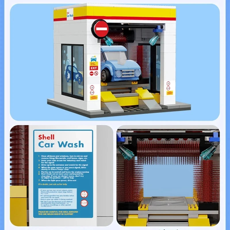 MOC City – Station de vente au détail, série de lavage de voiture, bloc de construction, modèle de dépanneur, briques, jouets pour enfants, cadeaux de bricolage