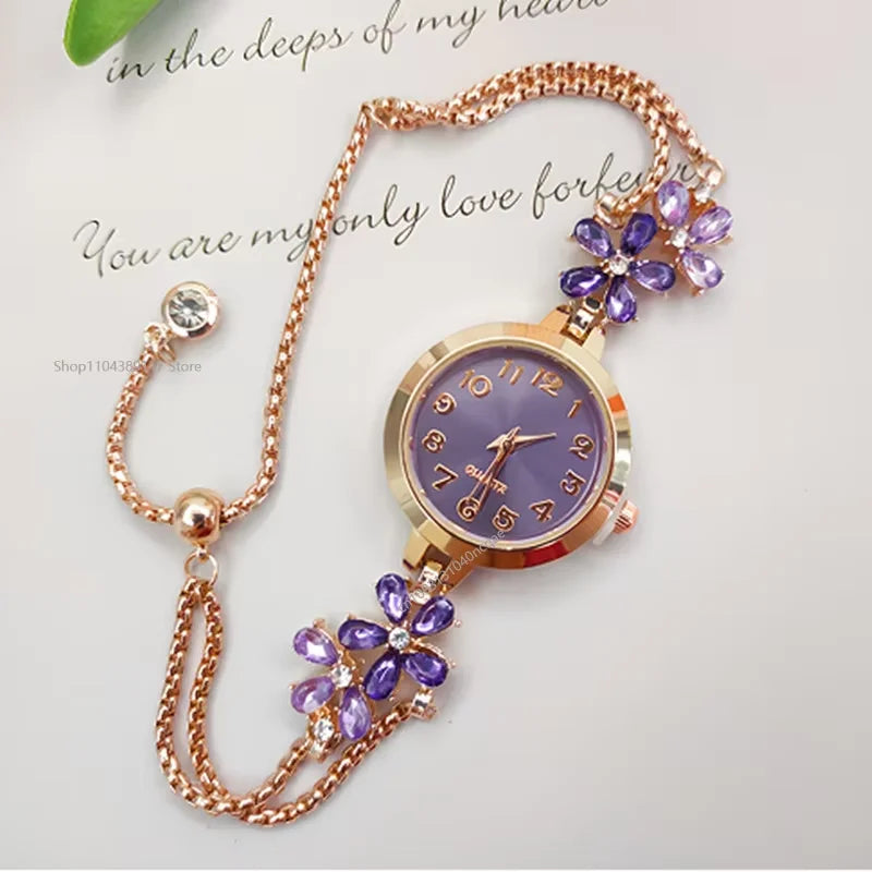 Montre-bracelet à quartz de luxe léger pour femme, cristal de verre exquis de qualité supérieure,