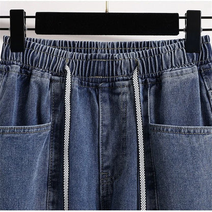 Bigsize cordon taille haute jean droit décontracté Baggy Cowboy pantalon jambe large pantalons femmes Vaqueros corée Denim pantalon