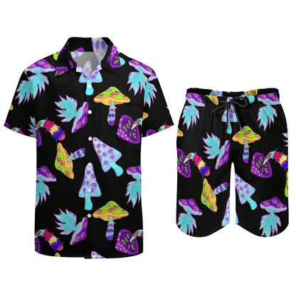 Ensemble champignon magique psychédélique pour hommes, chemise décontractée imprimée en 3D, short de plage surdimensionné, ensemble 2 pièces, costumes hawaïens pour vacances