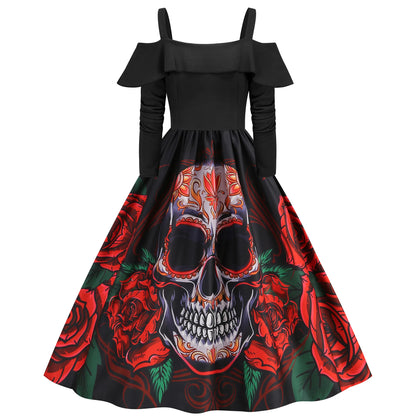Costumes de cosplay effrayants médiévaux pour femmes, robe de soirée, visage fantôme, crâne sexy, Halloween, carnaval