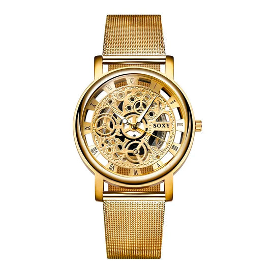 Montre Seton de luxe pour hommes et femmes, montres à la mode, bracelet en acier doré,