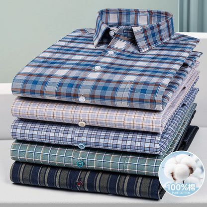Chemise Oxford rayée à carreaux pour hommes, chemise sociale à manches longues, chemises de travail décontractées, poche, pur coton, qualité, S- 7XL, 8XL, 100%