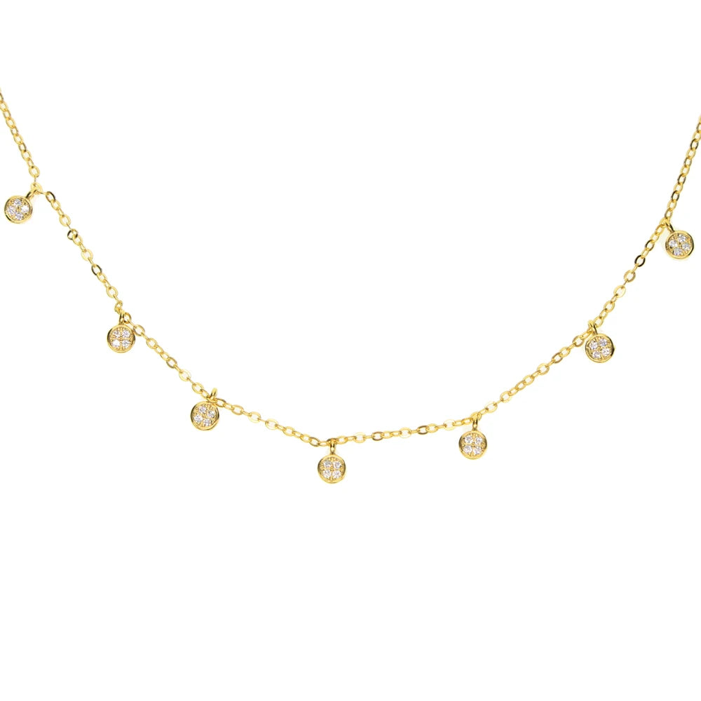 Collier ras du cou en argent Sterling 925 pour femmes, Station CZ transparente, multi-charmes, à la mode, délicat, points Disco, goutte d'eau, pendentif