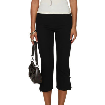 Pantalon Capri pour femmes, couleur unie, décor avec nœud, pantalon court décontracté, extensible, Leggings courts, été