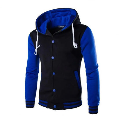 Veste à capuche pour hommes, printemps-automne, Patchwork de couleurs, manteau avec cordon de serrage, manches longues, simple boutonnage, manteau de Baseball, Streetwear