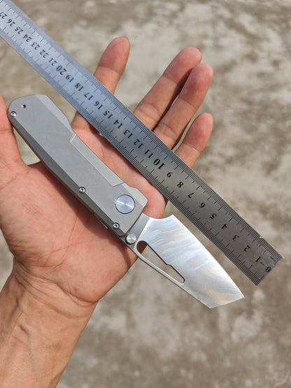 WinterPudding – couteau pliant Seveen, lame Bohler M390, manche en titane TC4, Compact et pratique EDC