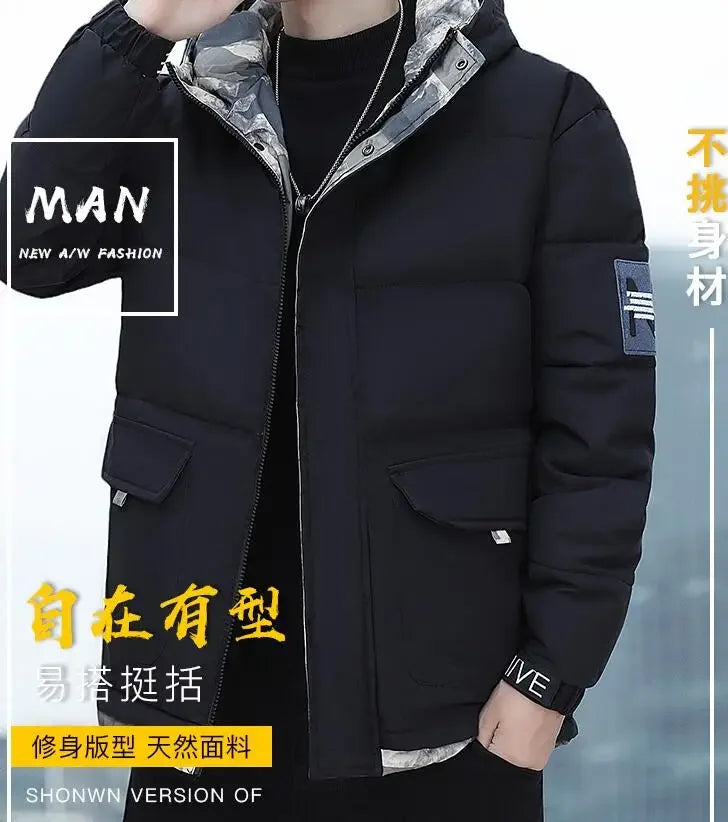 Parka coupe-vent à capuche pour hommes, veste chaude, pardessus monochromes, vêtements d'extérieur pour hommes, vêtements de neige pour documents, hiver, nouveau