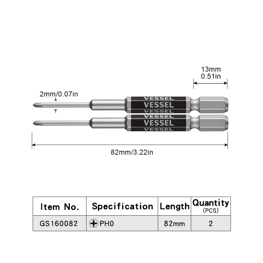 VESSEL-Jeu d'embouts de tournevis pour Phillips et vis à fente, embout magnétique à tête unique, accessoires pour outils à main, série NO.GS16