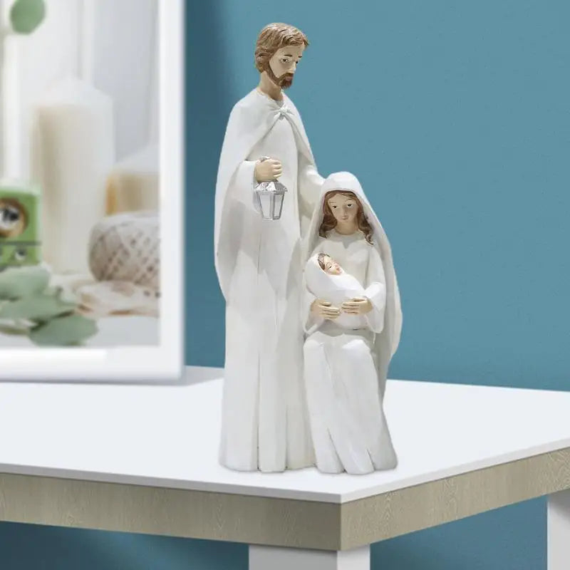 Pièce de figurine de la Sainte Famille de Noël, scène de la Nativité, statue en bois, décor d'art religieux, adaptée à la maison