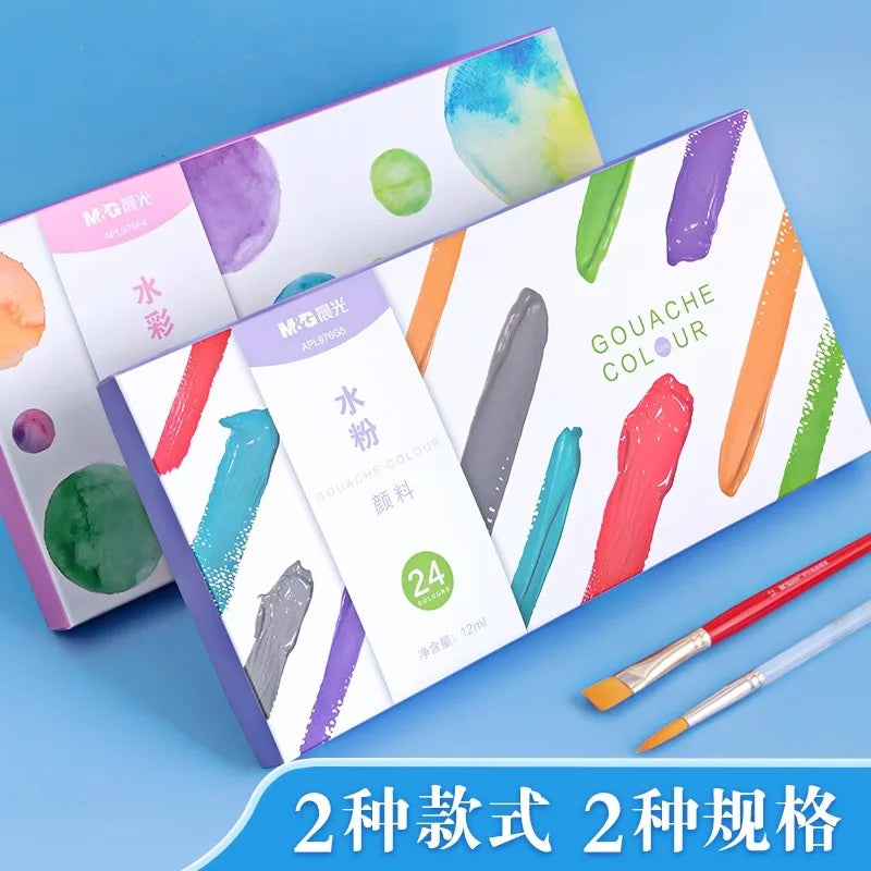 M & G – ensemble de peinture Gouache pour étudiants, 12/18/24 couleurs, Tube Art, outils de peinture spéciaux lavables