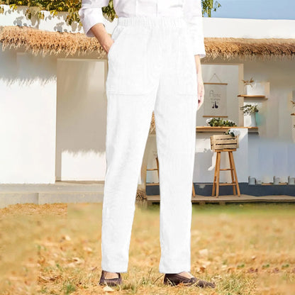 Pantalon en velours côtelé pour femme, décontracté, taille haute, jambe droite, couleur unie, pantalon Baggy confortable avec poches