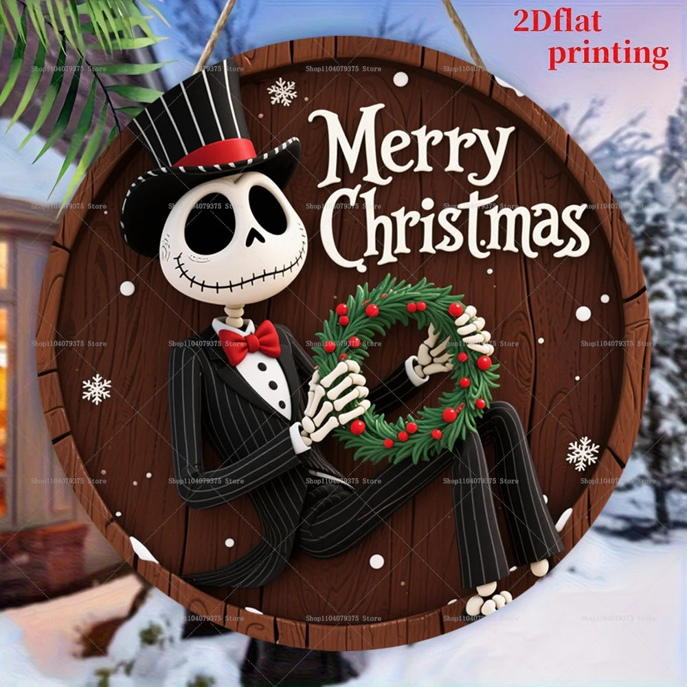 Joyeux noël le cauchemar avant noël Logo personnalisé rond en bois suspendu signe porte d'entrée mur vacances décoration