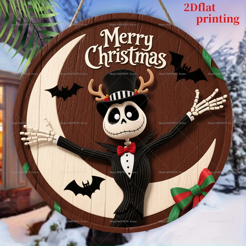 Joyeux noël le cauchemar avant noël Logo personnalisé rond en bois suspendu signe porte d'entrée mur vacances décoration