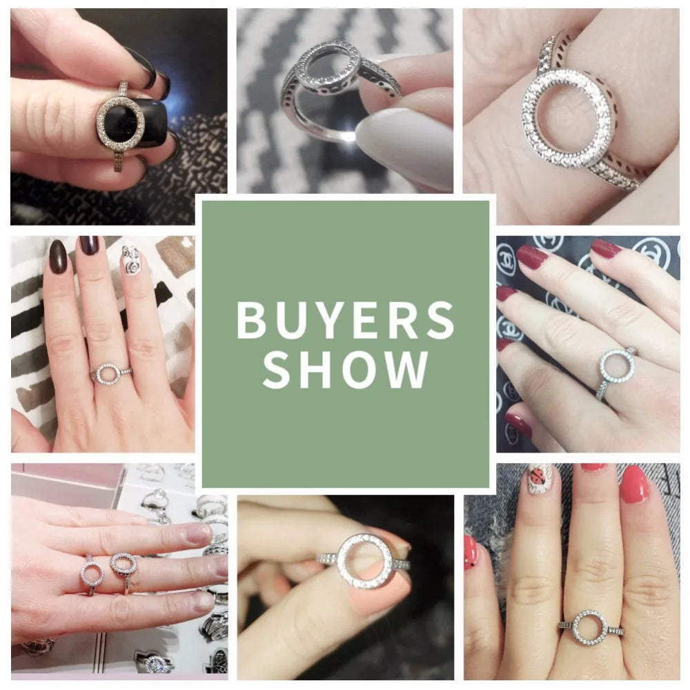 BAMOER-Bagues rondes en argent regardé 100% pour femme, cercle CZ, bijoux, cadeau de Noël, 925 authentique, toujours clair, SCR041