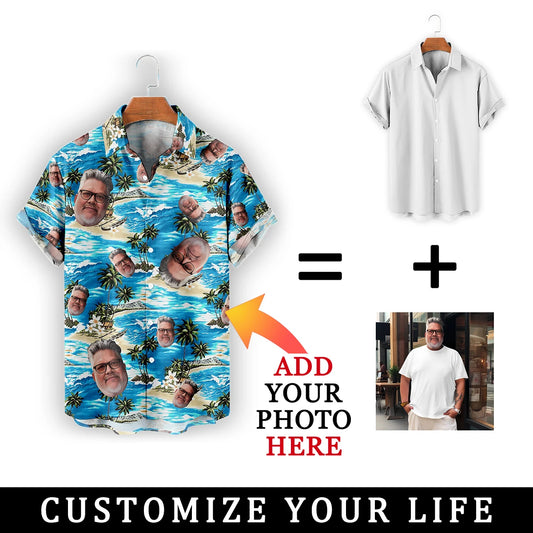 Chemise Hawaïenne Personnalisée pour Homme et Femme, Design Personnalisé, ixsur la Plage, Cadeau d'Anniversaire, Été