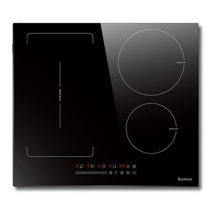 Karinear Plaque Induction Flexzone avec Prise, Plaque de Cuisson Induction 60 cm Encastrable avec Commande Tactile, Minuterie, Sécurité enfant, Boost, 220V-240V, 3500W