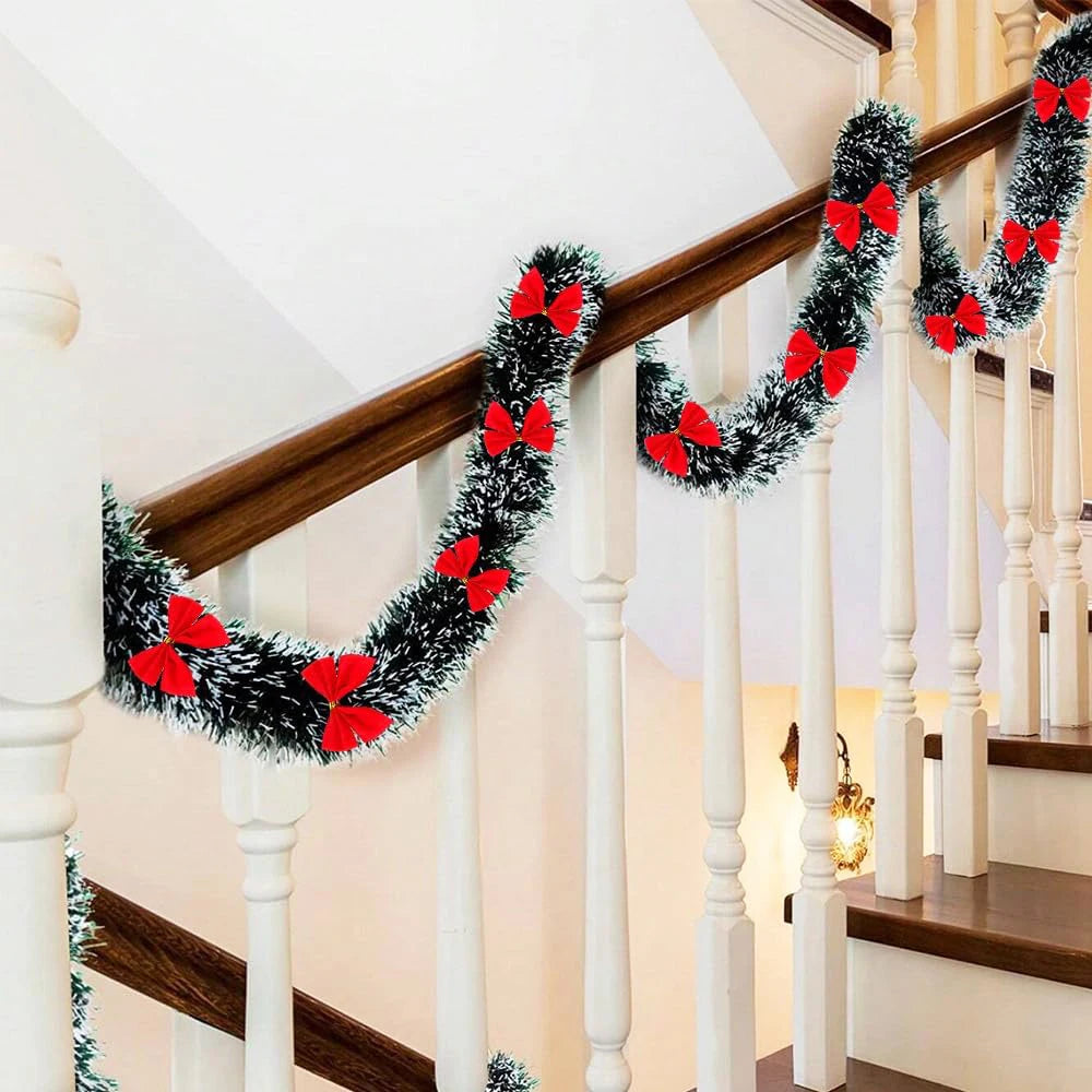 Guirlande de Noël décorations 6,5 pieds vert guirlande suspendue de Noël nœuds rouges boules ornements arbre de Noël décor de fête à la maison nouvel an