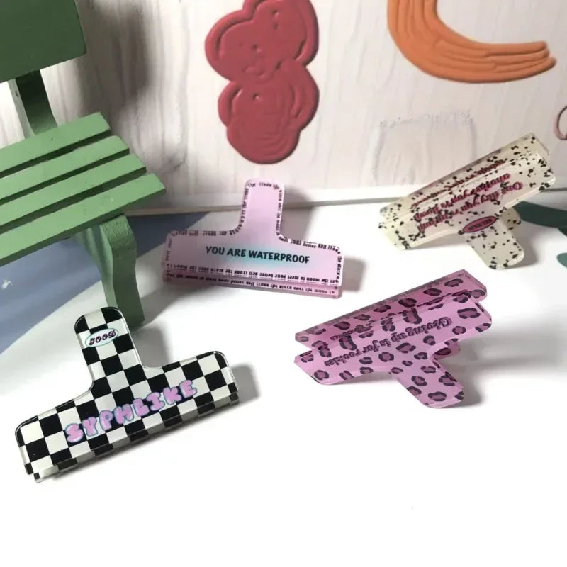 Pince à reliure en acrylique de dessin animé rétro, pince à ressort, stockage de photos, mémo de papier de test, tendance américaine, fille mignonne, accessoires de bureau