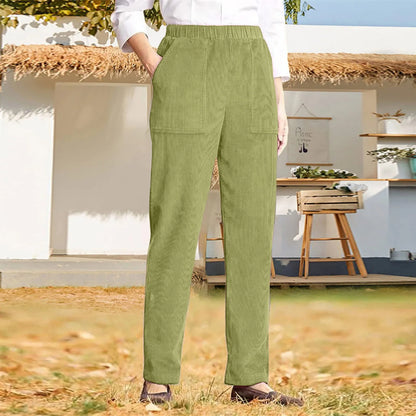 Pantalon en velours côtelé pour femme, décontracté, taille haute, jambe droite, couleur unie, pantalon Baggy confortable avec poches