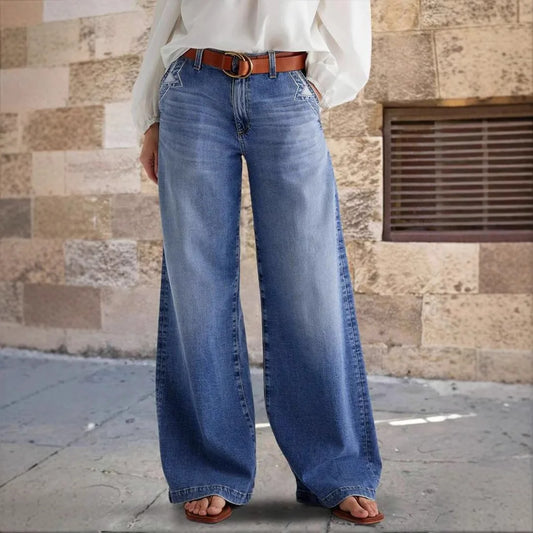Jean à Jambes Larges pour Femme, Streetwear, Longueur au Sol, Taille Haute, Vintage, DistMurcia, Broderie Délavée, Poches, Denims fjims