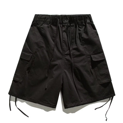 Ensemble coréen pour hommes, chemise à manches courtes + plusieurs poches, Short d'outillage, couleur unie, rétro, tendance d'été, ensemble deux pièces