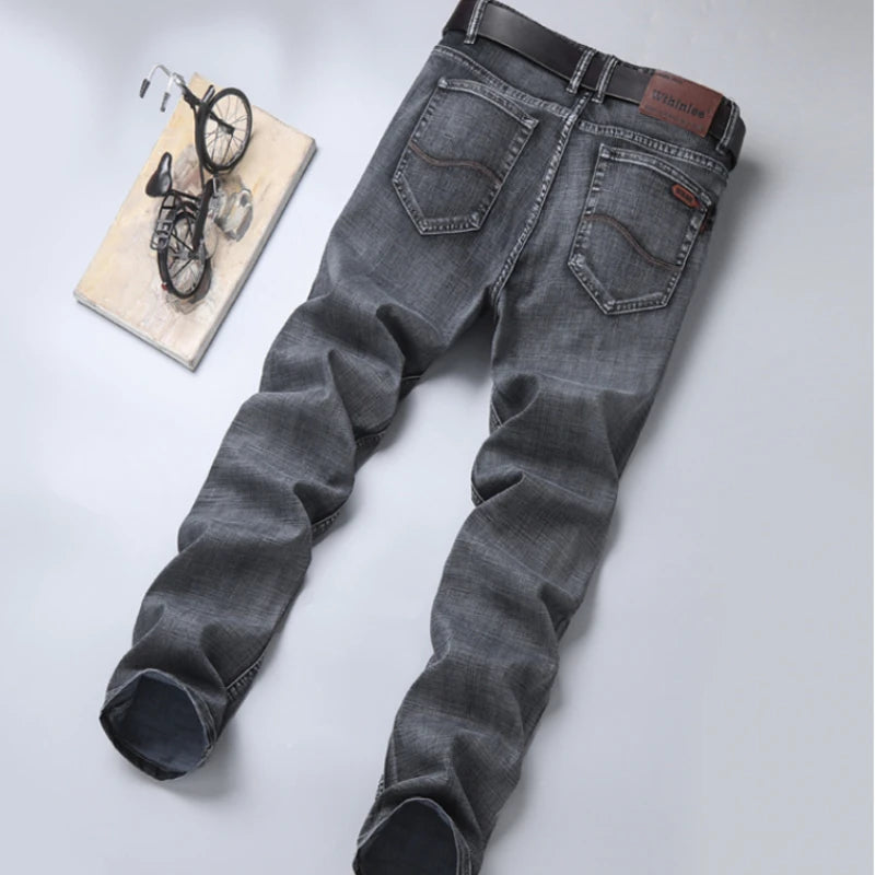 Jeans classiques gris noir pour hommes, jeans de travail, style décontracté, droits, à la mode, 2024