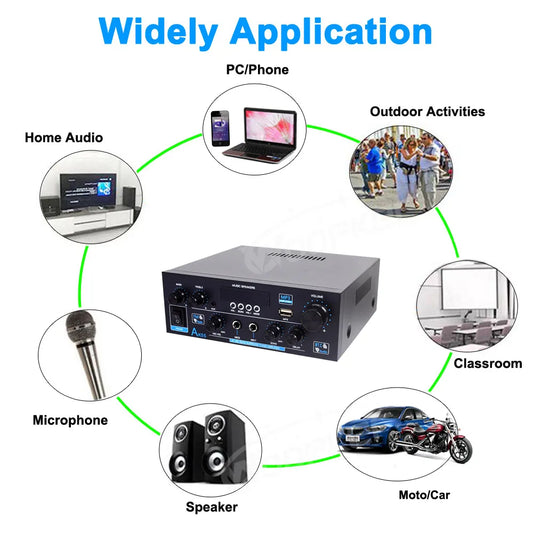 Woopker-Amplificateur de puissance domestique Bluetooth 2.0, caisson de basses pour touristes, entrées micro, radio FM, AK55, canal RMS 70W + 70W, 5.0, HiFi, Prévention 900W
