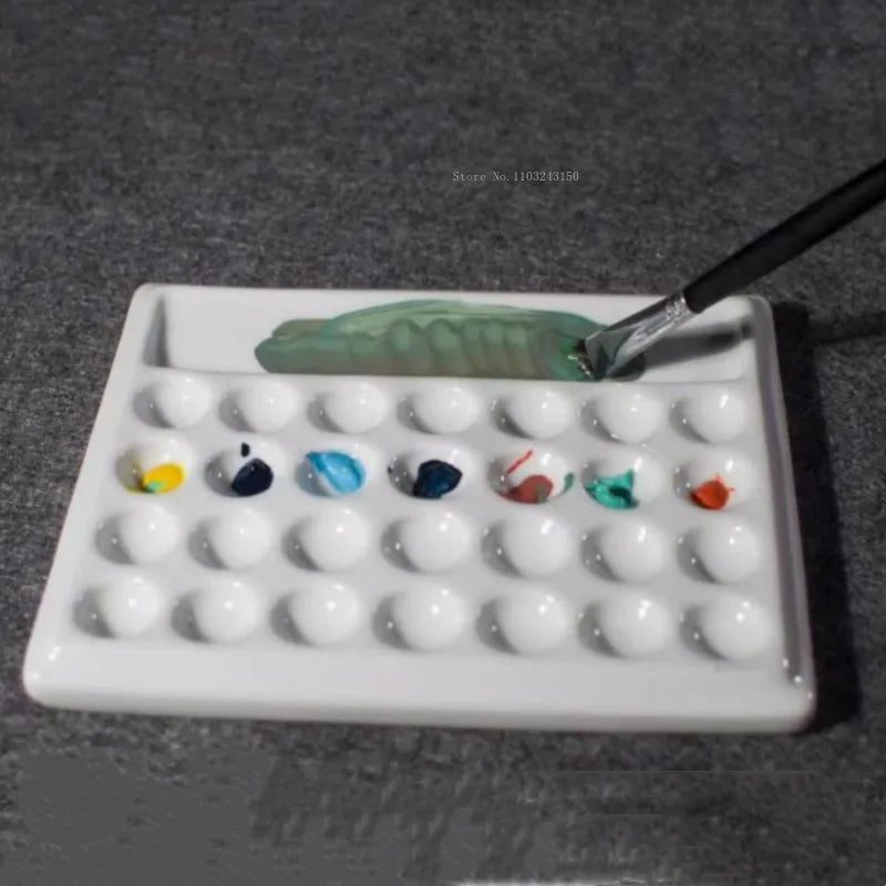 Palette de couleurs en céramique blanc pur à 28 trous, carrée et facile à nettoyer, peinture chinoise/aquarelle/palette, outil de peinture artistique pour étudiants