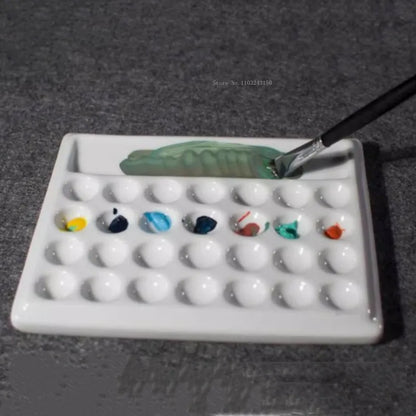 Palette de couleurs en céramique blanc pur à 28 trous, carrée et facile à nettoyer, peinture chinoise/aquarelle/palette, outil de peinture artistique pour étudiants