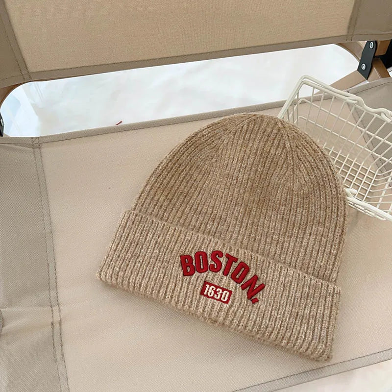 Chaud bébé hiver chapeaux pour enfants bonnet tricoté couleur bonbon R lettre en plein air décontracté enfants filles bonnet chapeau