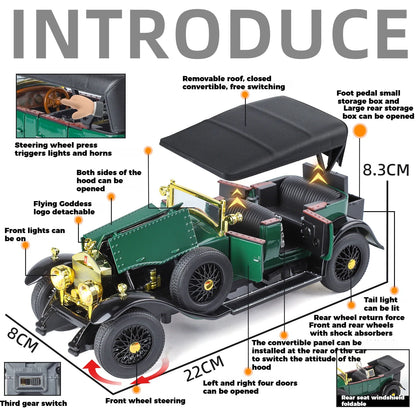 1:24 Rolls Royce Phantom I 1925 luxe classique rétro berline alliage métal moulé sous pression modèle voiture son lumière retirer Collection passe-temps