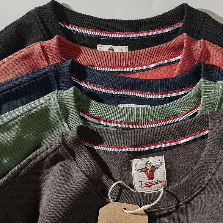 Sweat-shirt kangourou en velours pour homme, nouveau, rétro américain, lourd, poches, Simple, pur coton lavé, vêtement de sport décontracté, automne et hiver