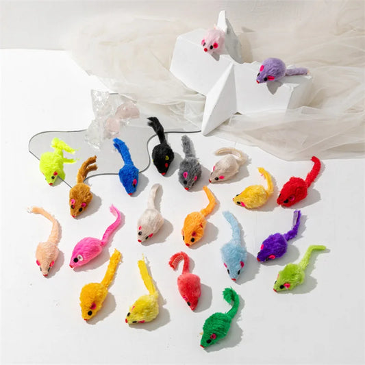 Fausse souris en fourrure de lapin, plume arc-en-ciel, jouets amusants pour chaton