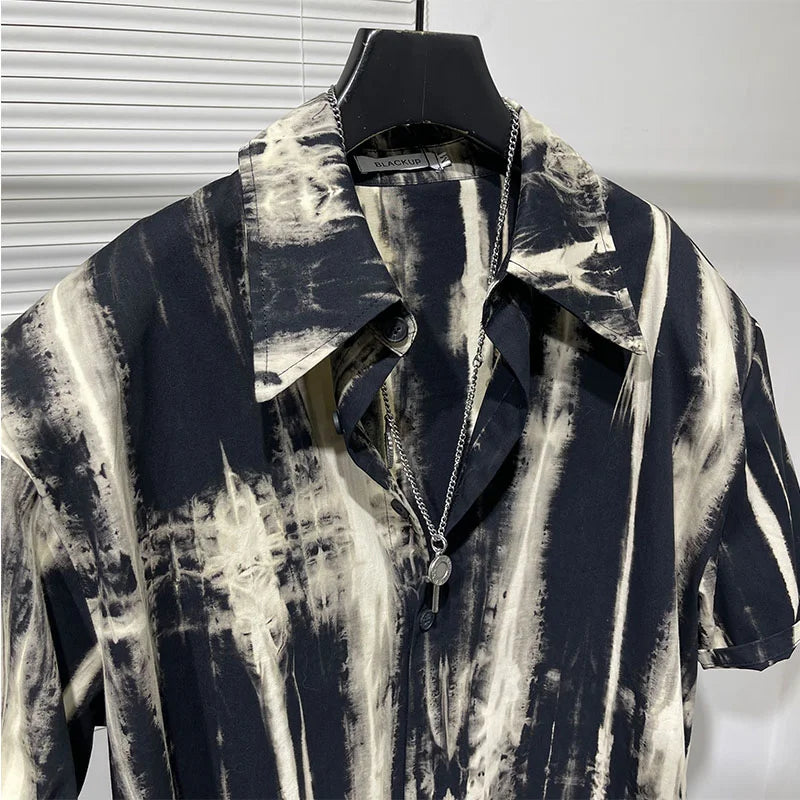 Chemise décontractée à manches courtes pour hommes, col à volants surdimensionné, impression de embaulourde, polyvalent, chic, style punk, été, nouveau, 2024