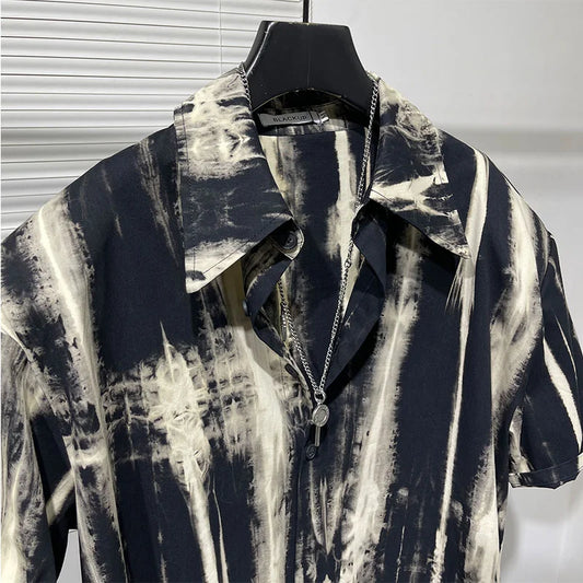 Chemise décontractée à manches courtes pour hommes, col à volants surdimensionné, impression de embaulourde, polyvalent, chic, style punk, été, nouveau, 2024