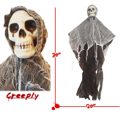 Accessoires de décoration d'Halloween, fantômes suspendus en gaze à tête de crâne, décorations suspendues à l'entrée des maisons hantées