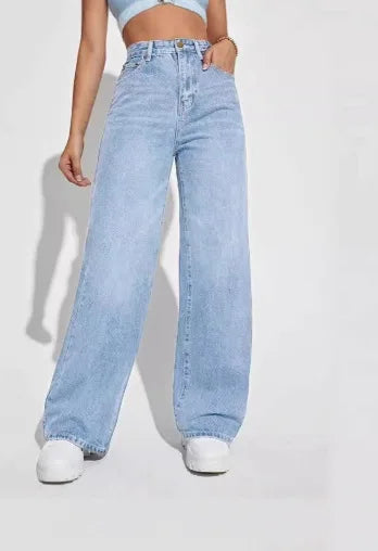 Pantalon en Denim ample à jambes larges pour femmes, vêtement européen et américain, amincissant, taille haute, assorti avec tout, nouvelle collection 2025