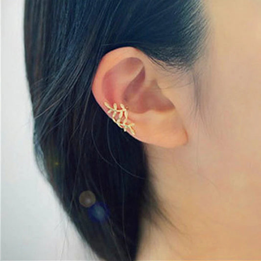 Boucles d'oreilles à Clip en feuilles pour femmes, couleur or, feuille en métal,