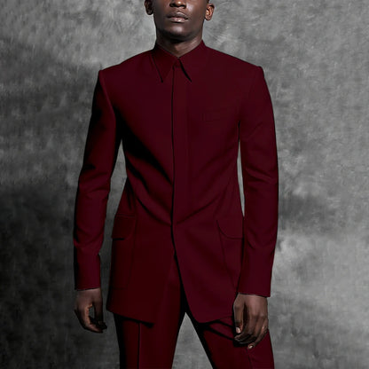 Costumes sur mesure col montant smoking Gentleman couleur unie tenue homme costume ensemble 2 pièces intelligent décontracté quotidien bureau mâle vêtements
