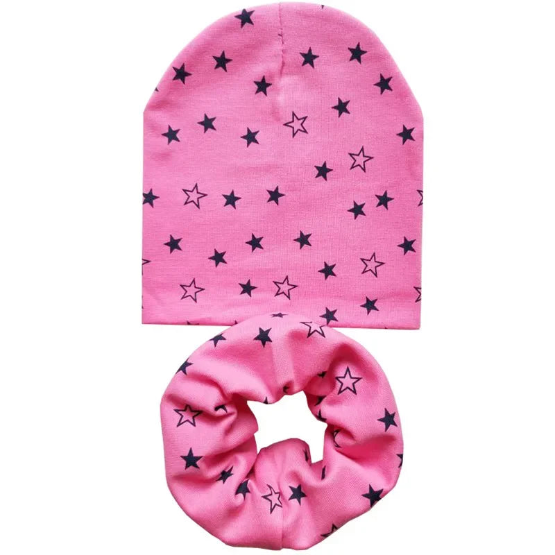 Chapeau en coton imprimé étoile pour bébé, casquette pour tout-petits, écharpe pour bébé, bonnet pour enfants, chapeaux pour garçons et filles, automne et hiver