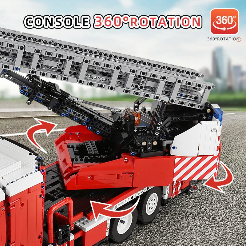 MOULD KING Voiture de Pompiers Motorisé Scania L, Véhicule Technique, Echelle à Plateau Tournant, Ensemble de Blocs de Construction, MOC-60361, Référence 17022