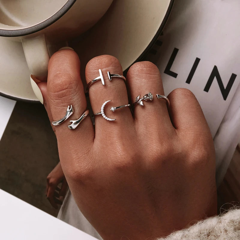 WOSTU-Bagues ajustables en argent regardé 925 pour femme, bijoux originaux empilables, taille ouverte