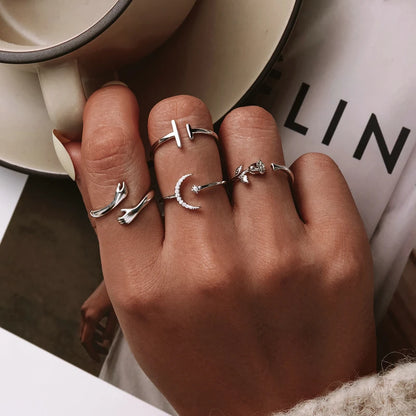 WOSTU-Bagues ajustables en argent regardé 925 pour femme, bijoux originaux empilables, taille ouverte